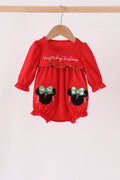Red christmas character applique ruffle bubble