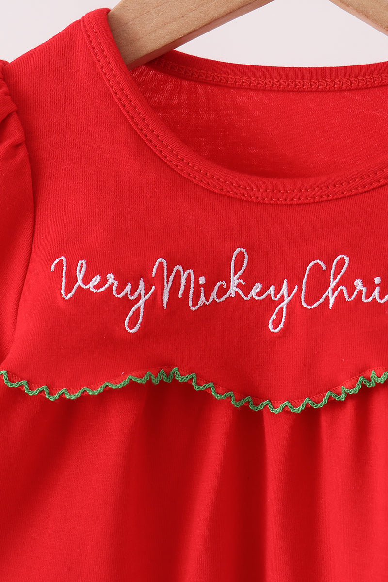 Red christmas character applique gingham bloomer set