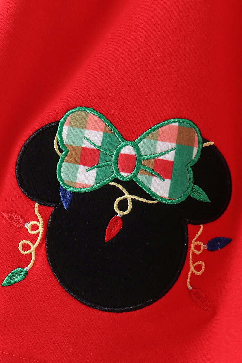 Red christmas character applique gingham bloomer set