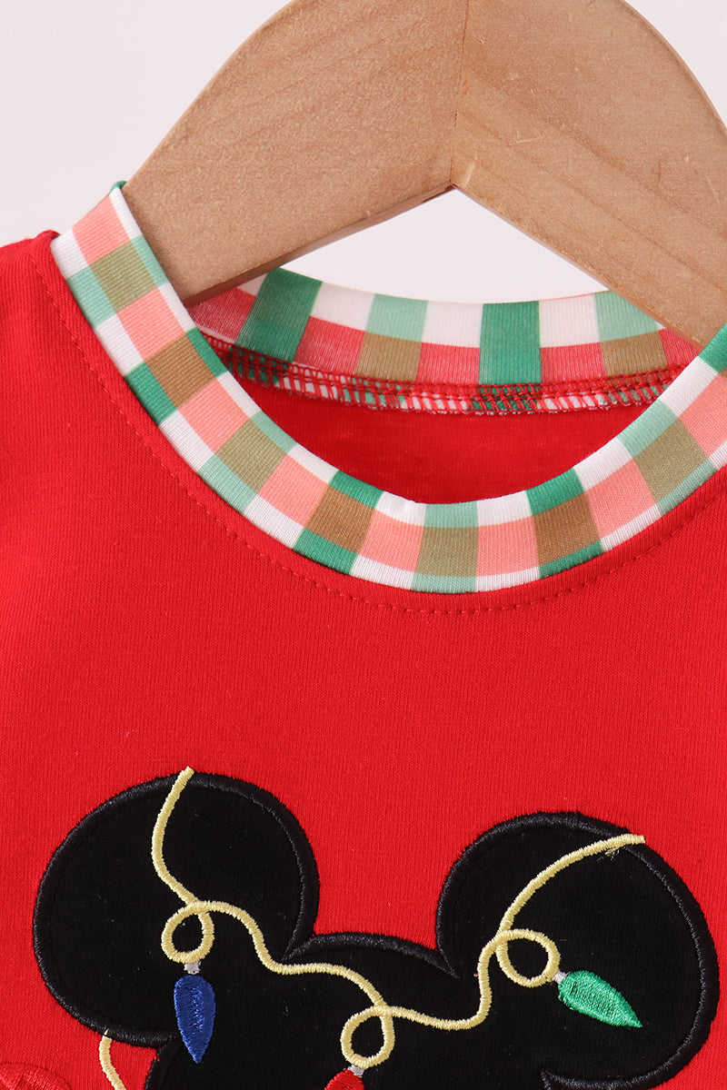 Red christmas character applique romper