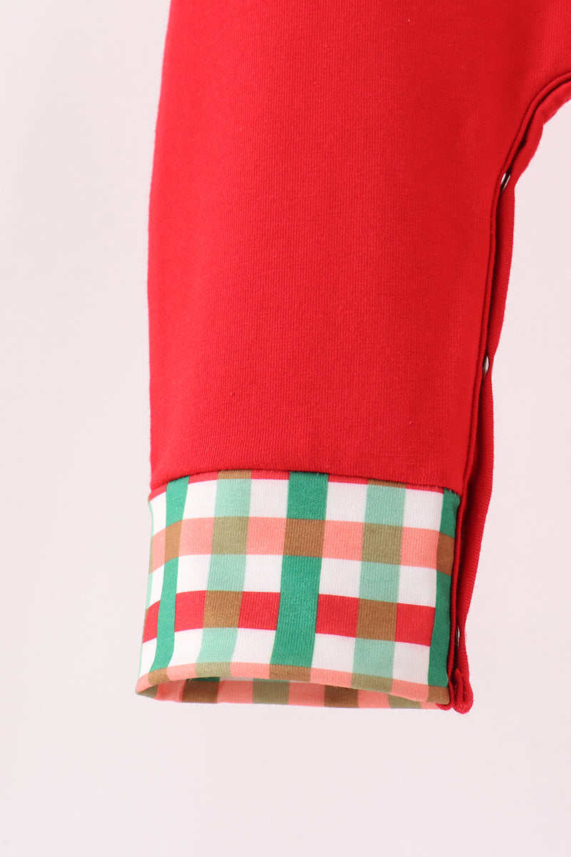 Red christmas character applique romper
