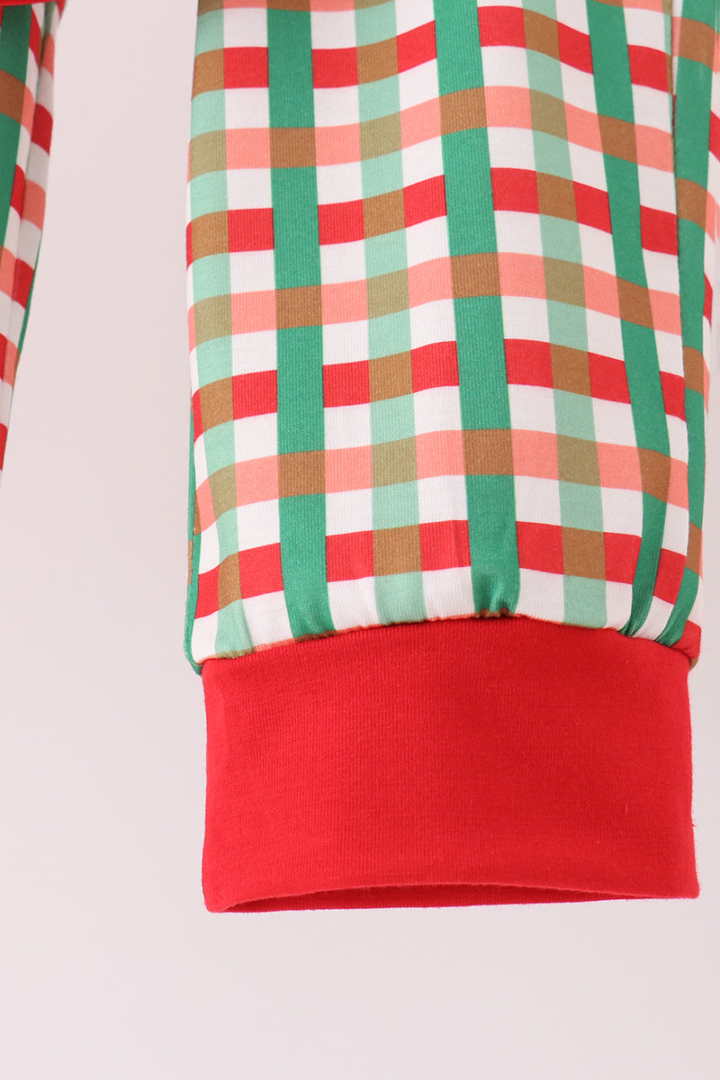 Red christmas character applique gingham pants set