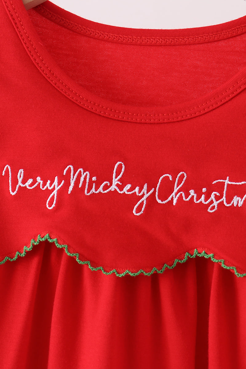 Red christmas character applique dress