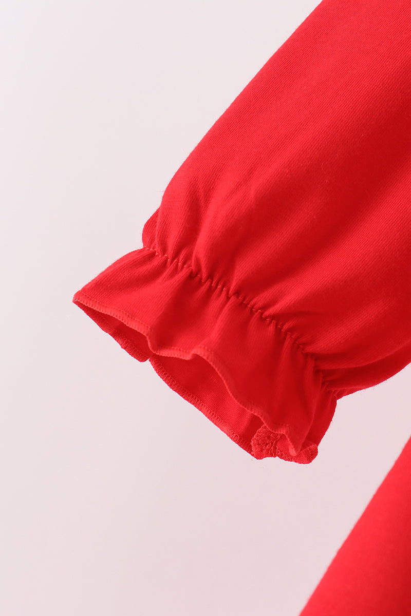 Red christmas character applique dress