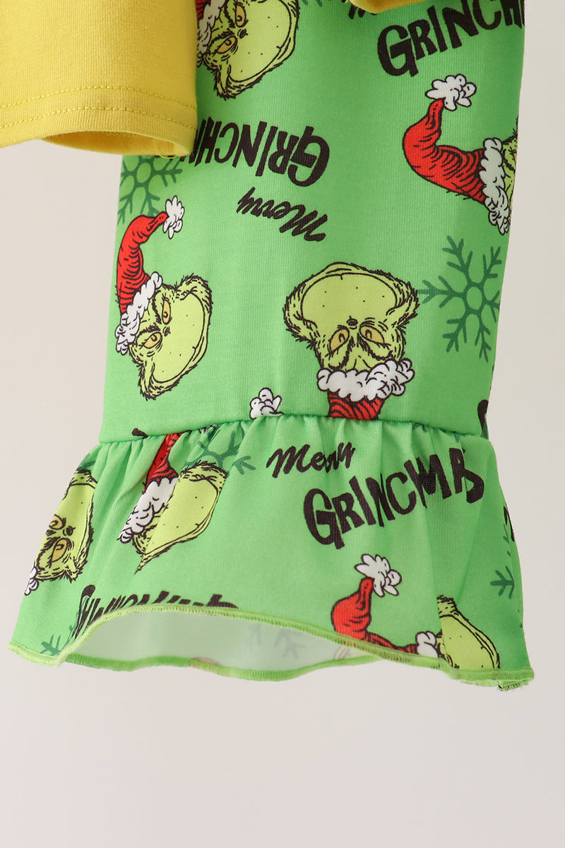 Green Grinch French Knot Ruffle Pants Set