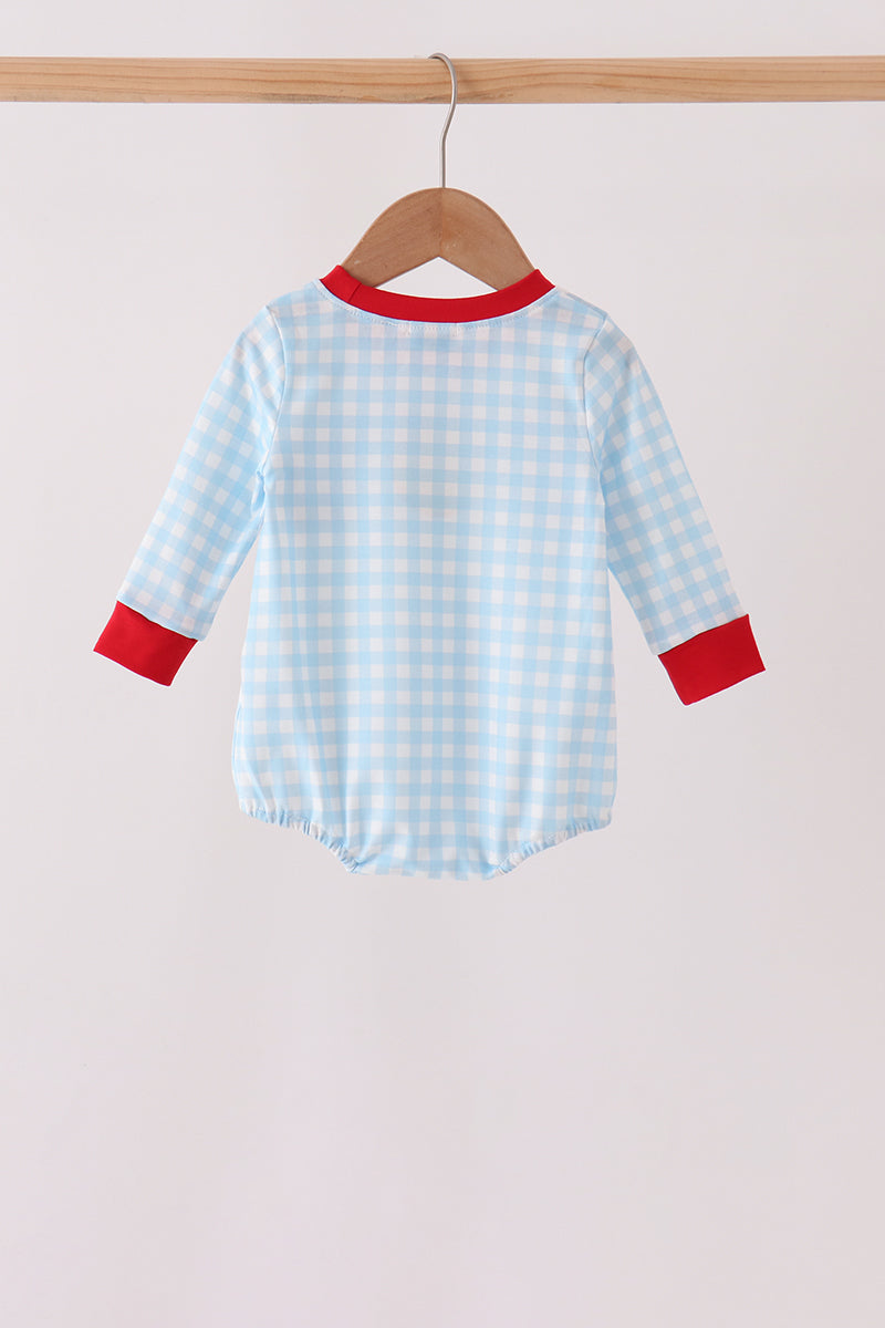 Blue Candy Cane Embroidery Gingham Bubble