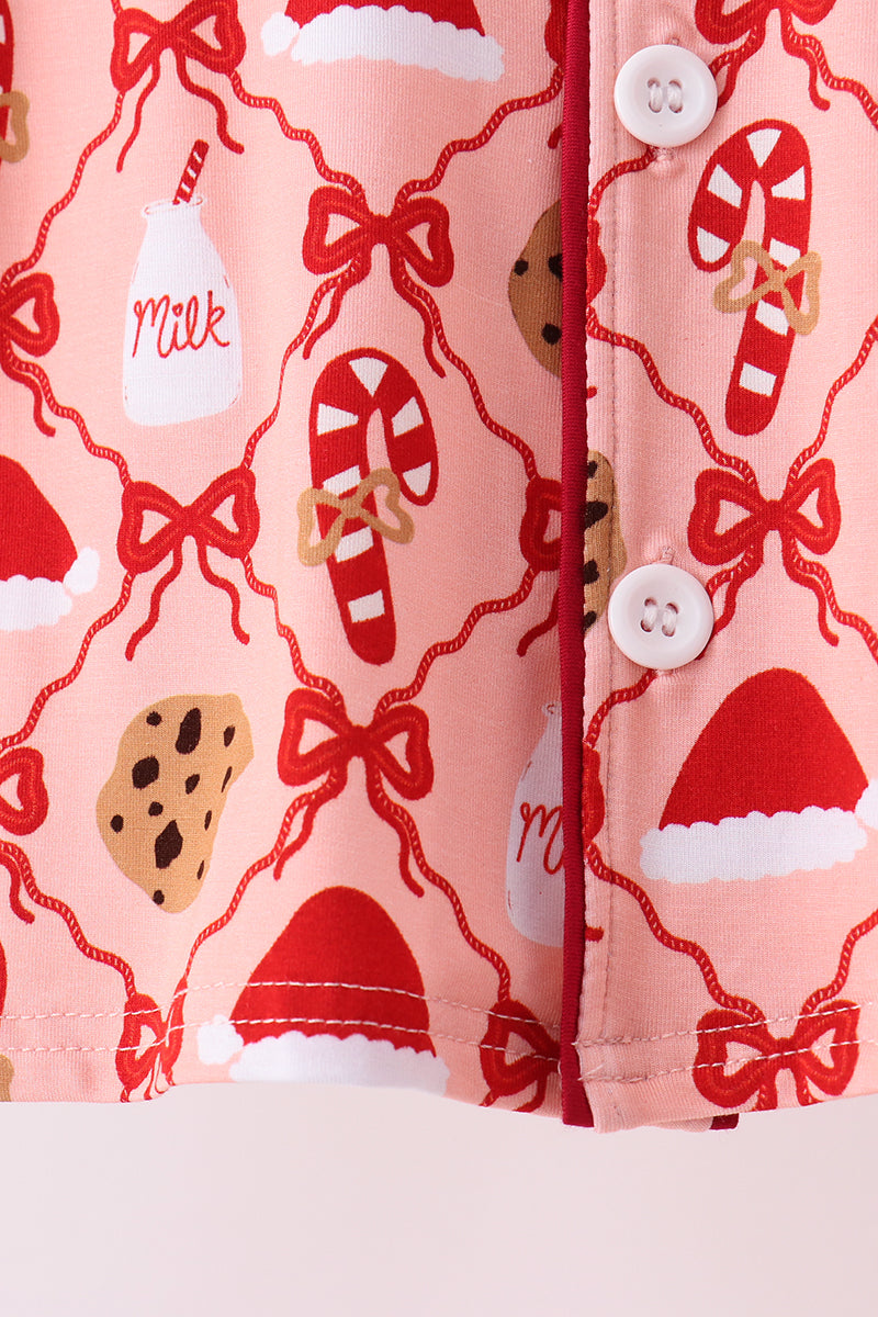 Pink Candy Cane Bow Ruffle Bamboo Mom&me Pajama Set