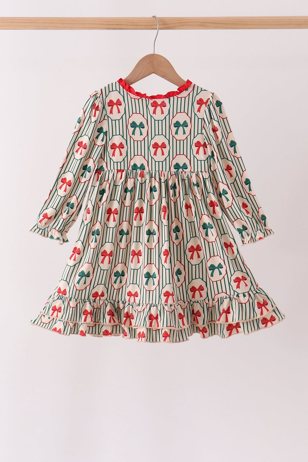 Green Christmas Bow Ruffle Bamboo Dress
