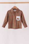 Brown Nativity Embroidery Button Down Shirt