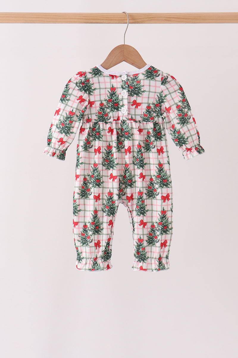 Red Bow Embroidery Velvet Ruffle Romper