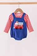 Blue Fire Truck Applique Gingham 2pc Set