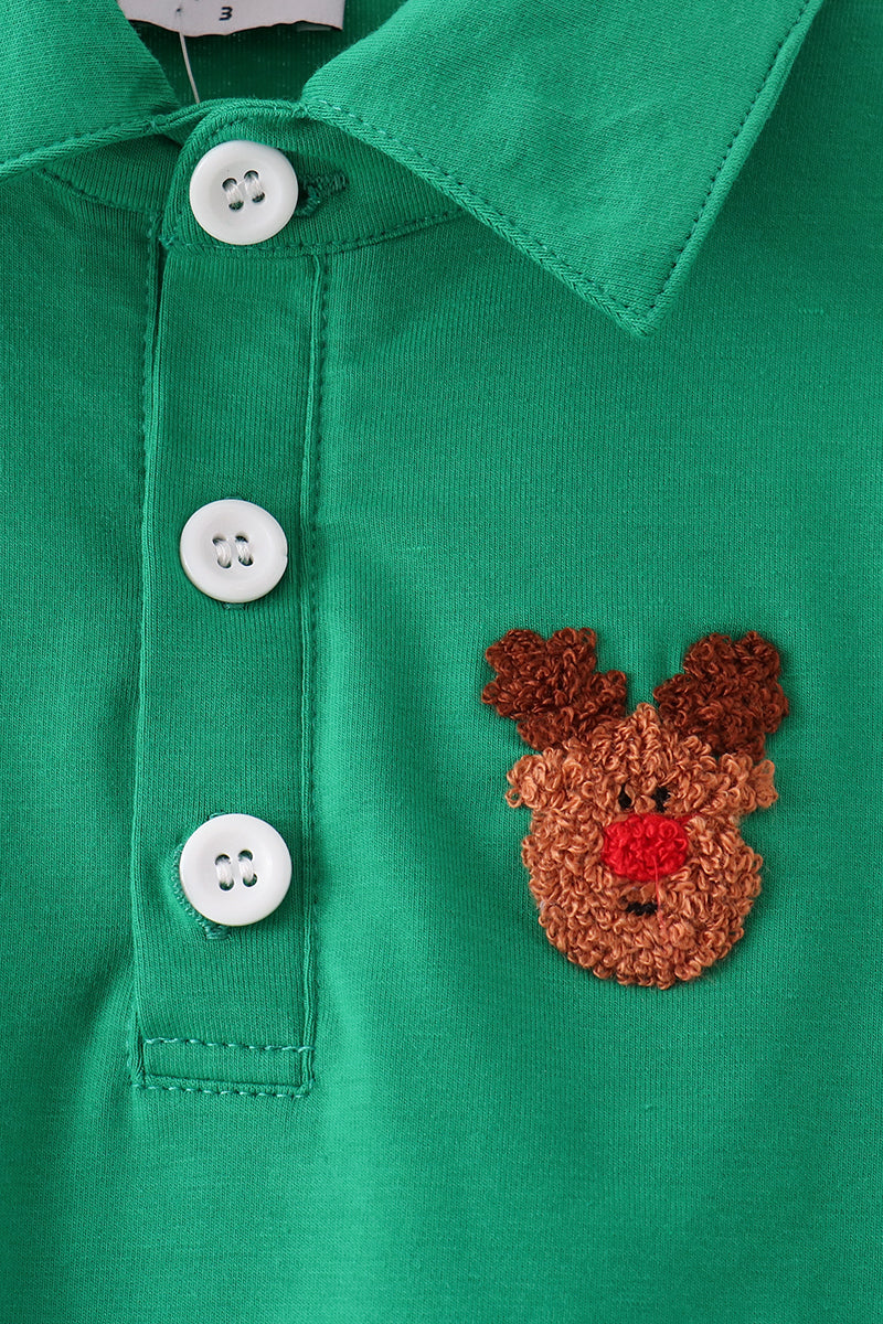Green Reindeer French Knot Top