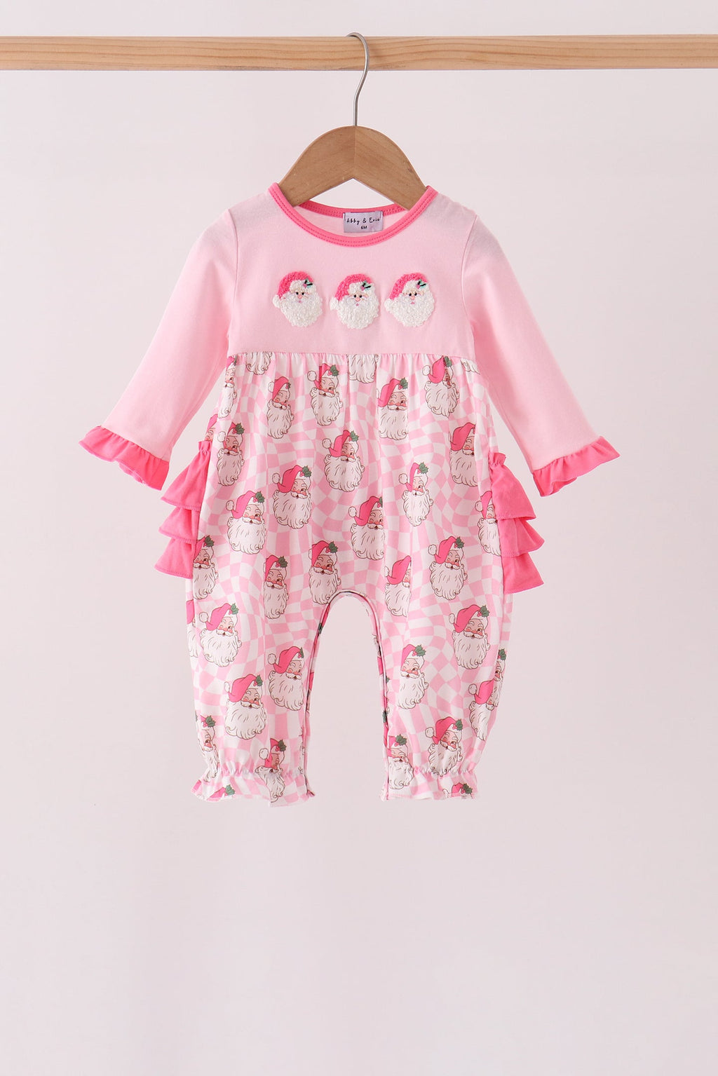 Pink Santa French Knot Ruffle Romper