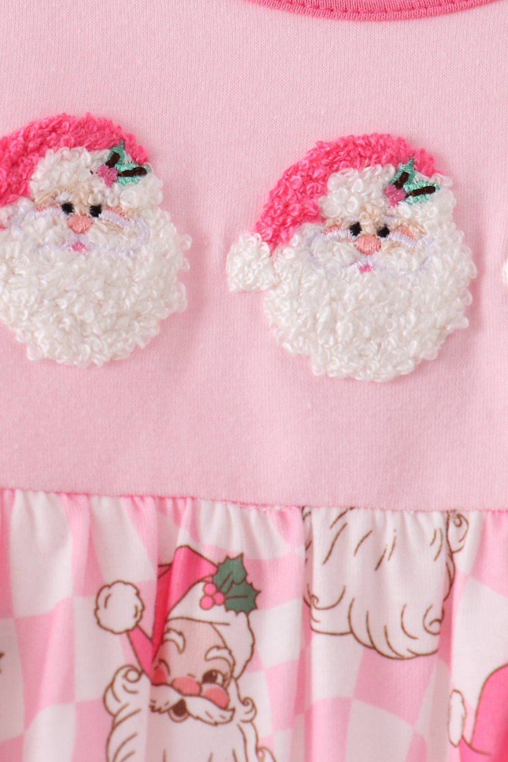 Pink Santa French Knot Ruffle Romper