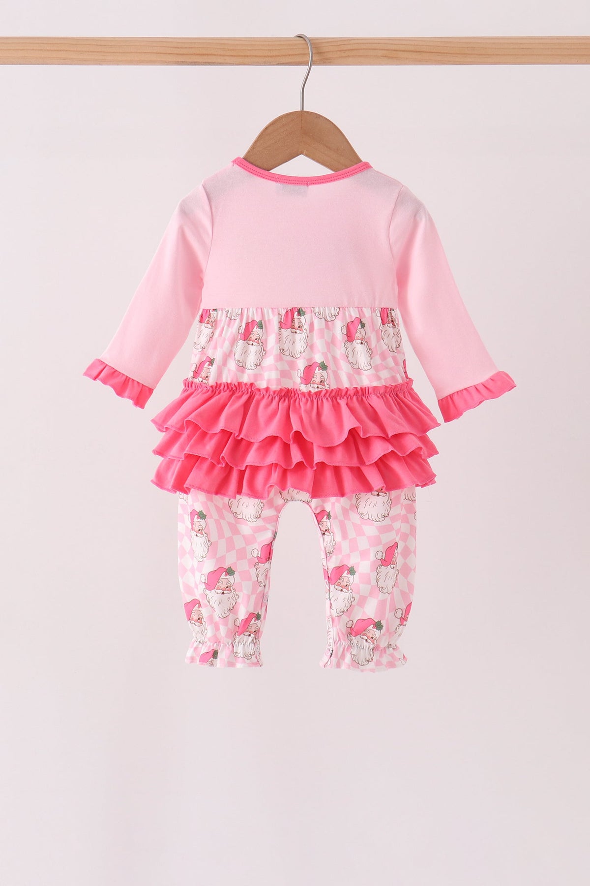 Pink Santa French Knot Ruffle Romper