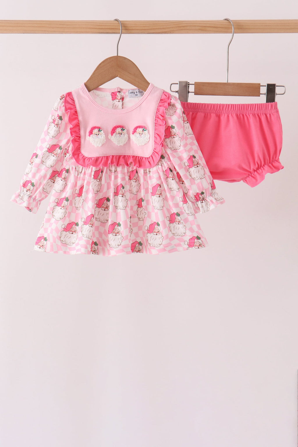 Pink Santa French Knot Ruffle Bloomer Set
