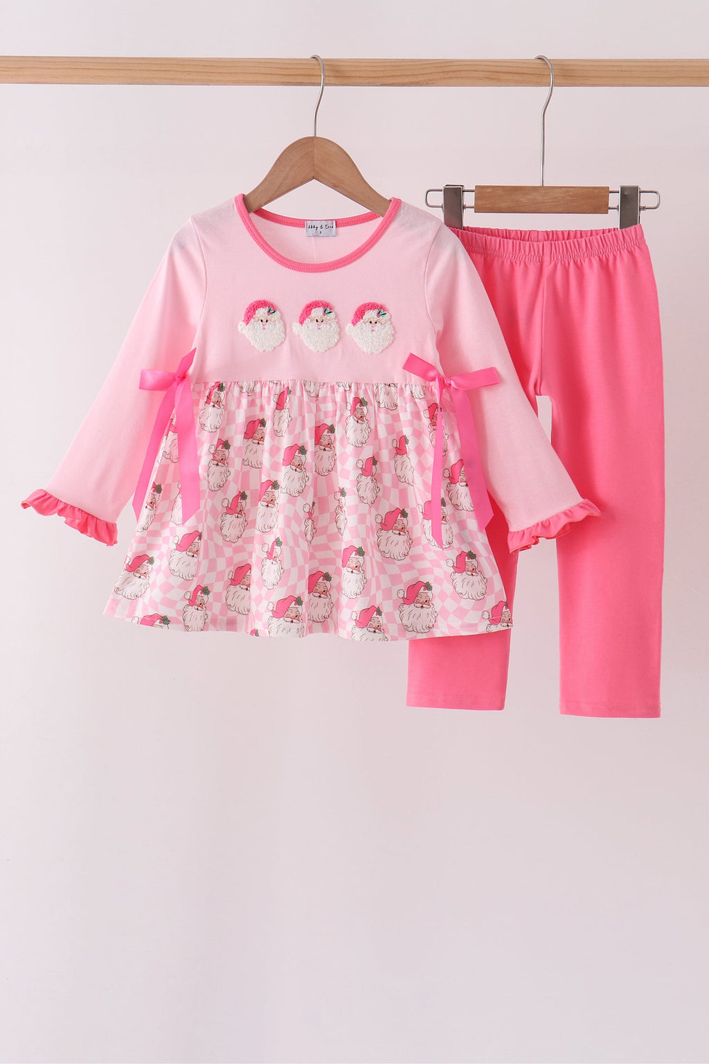 Pink Santa French Knot Bow Pants Set