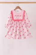 Pink Santa French Knot Ruffle Dress