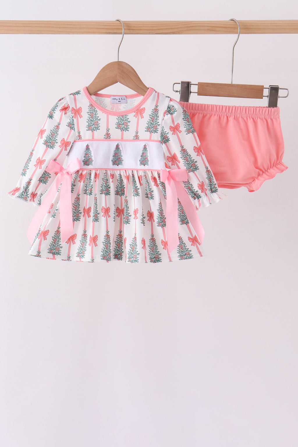 Pink Christmas Tree Embroidery Bloomer Set