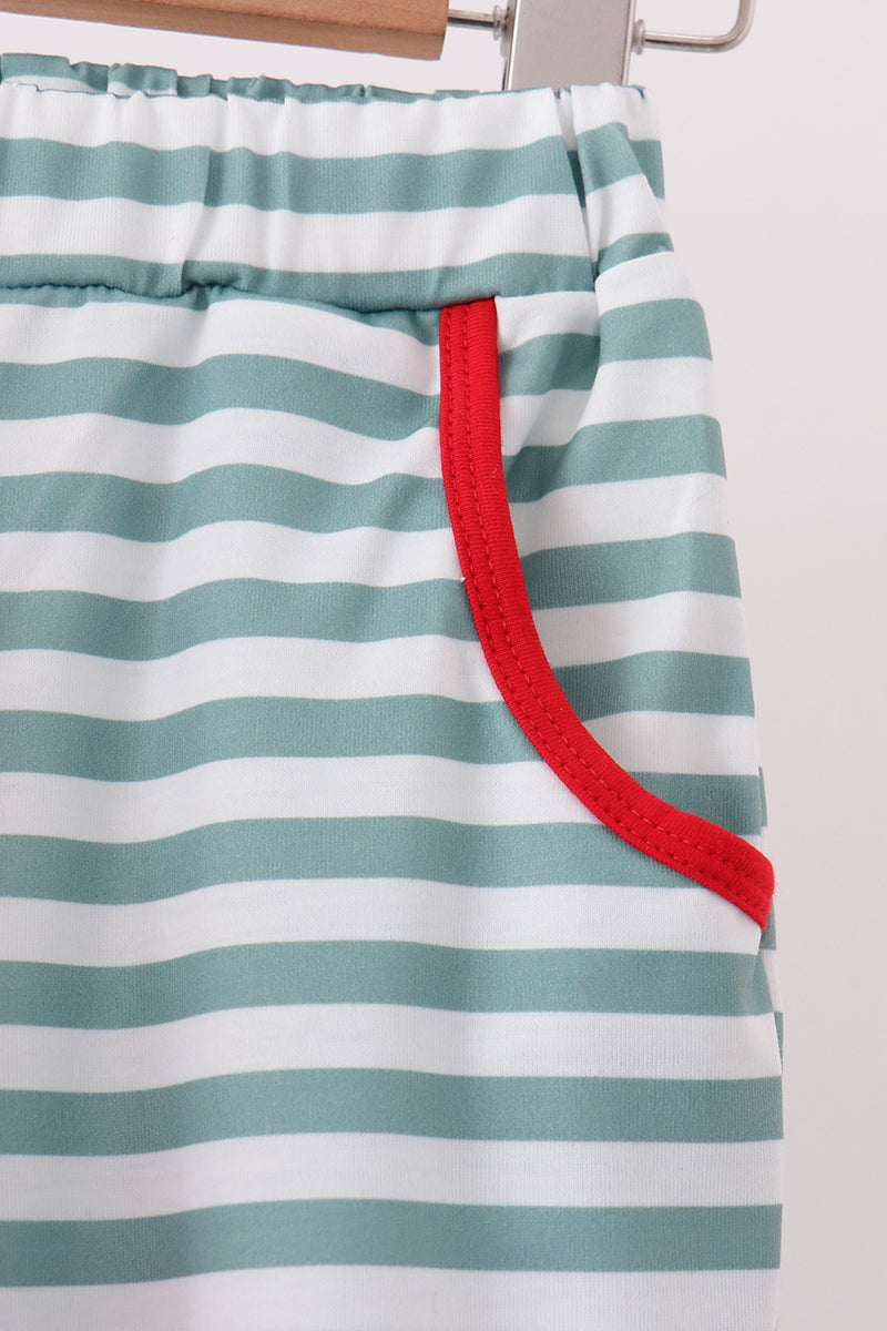Red Christmas Tree Embroidery Stripe Pants Set