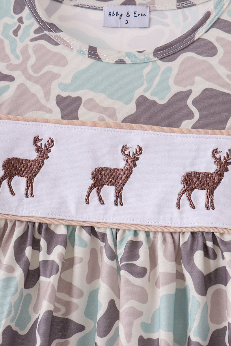 Hunting Deer Embroidery Ruffle Pants Set