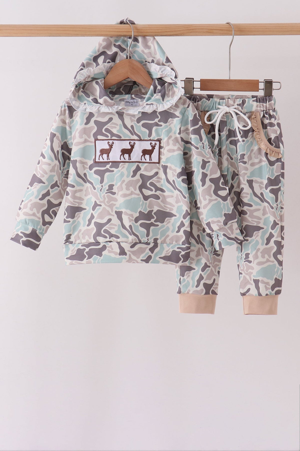 Hunting Deer Embroidery Ruffle Jogger Set