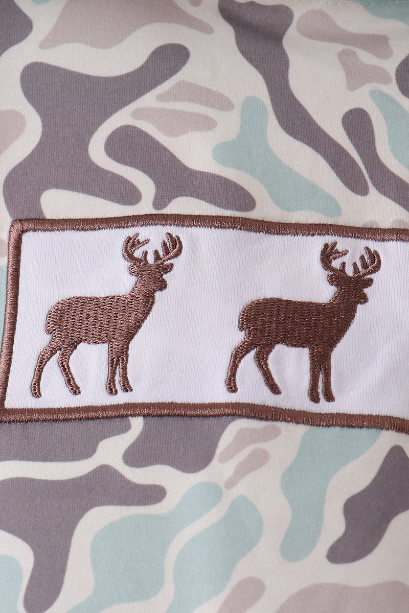 Hunting Deer Embroidery Ruffle Jogger Set