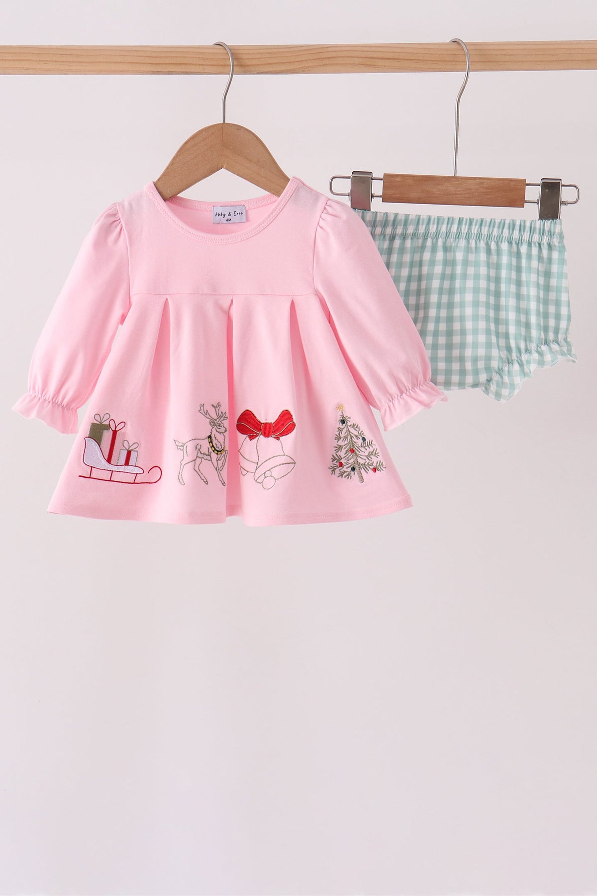 Pink Christmas Embroidery Bloomer Set