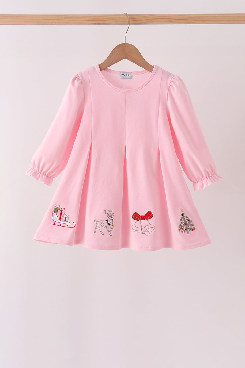 Pink Christmas Embroidery Dress