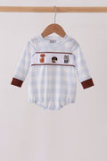 Blue Puppy Embroidery Gingham Bubble