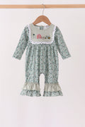 Green Farm Floral Embroidery Ruffle Romper