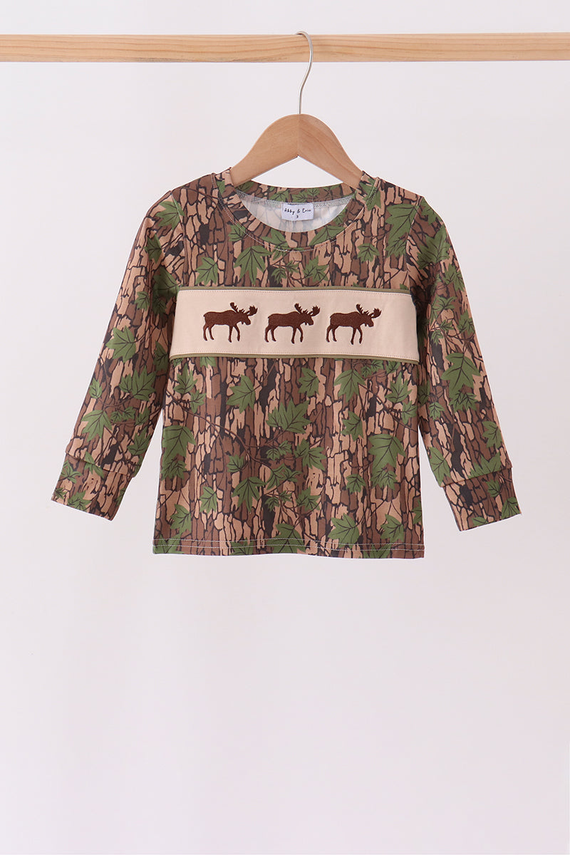 Camouflage Moose Embroidery Top