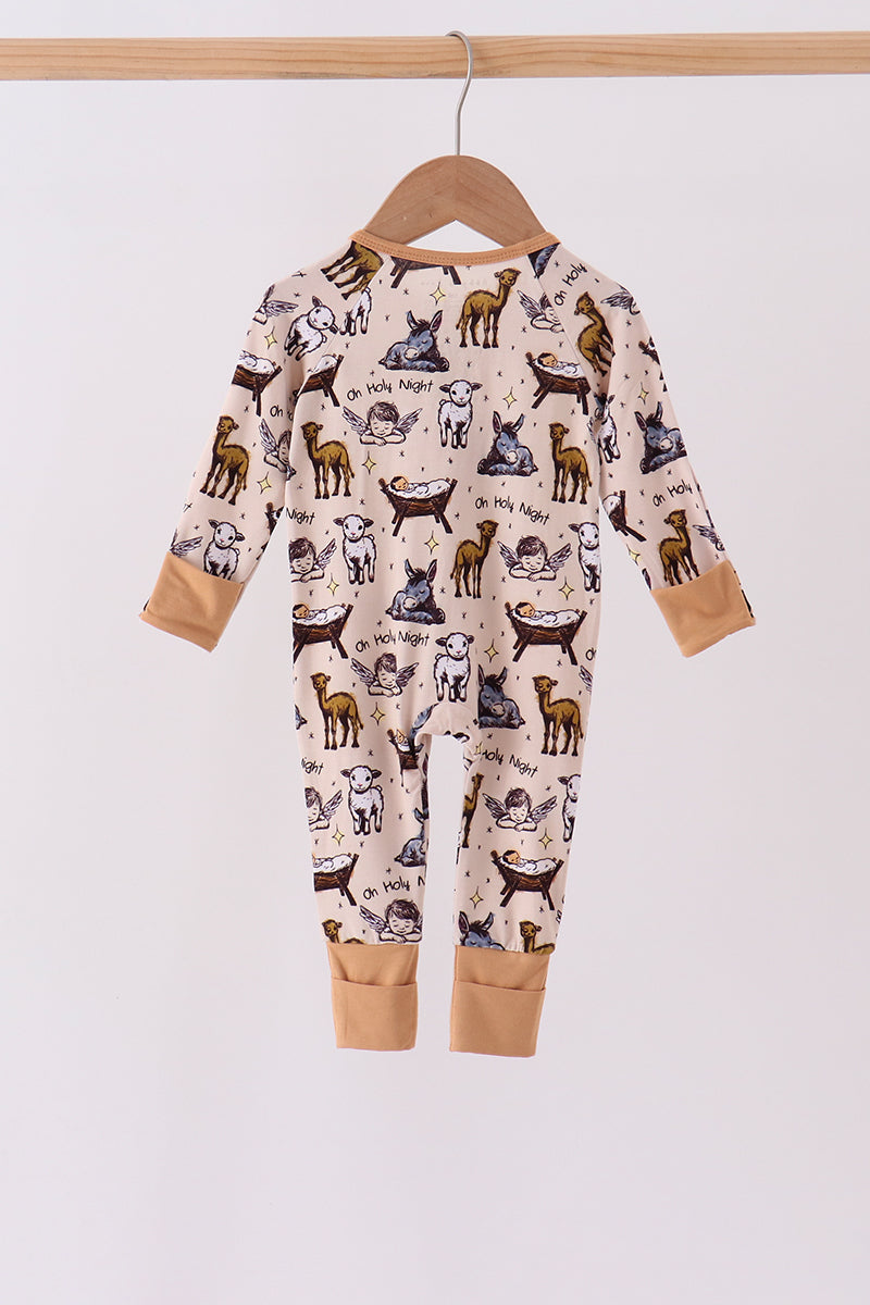 Oh Holy Night Ruffle Zip Bamboo Romper