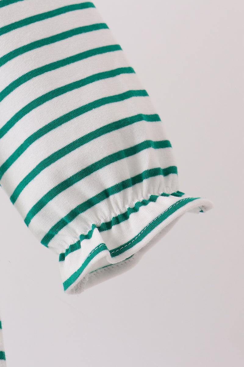 Green stripe gingerbread embroidery ruffle romper