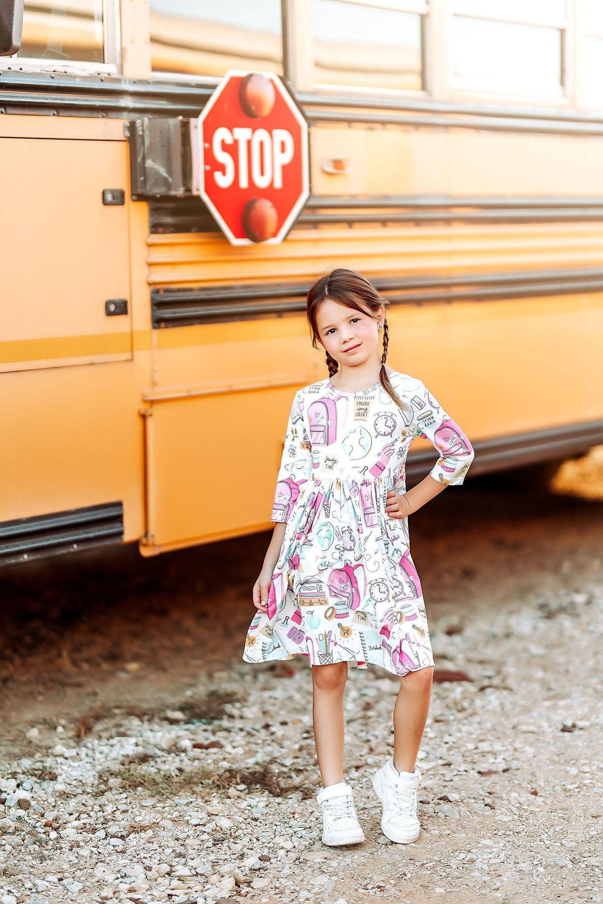 SALE School is Cool 3/4 Sleeve Pocket Twirl Dress