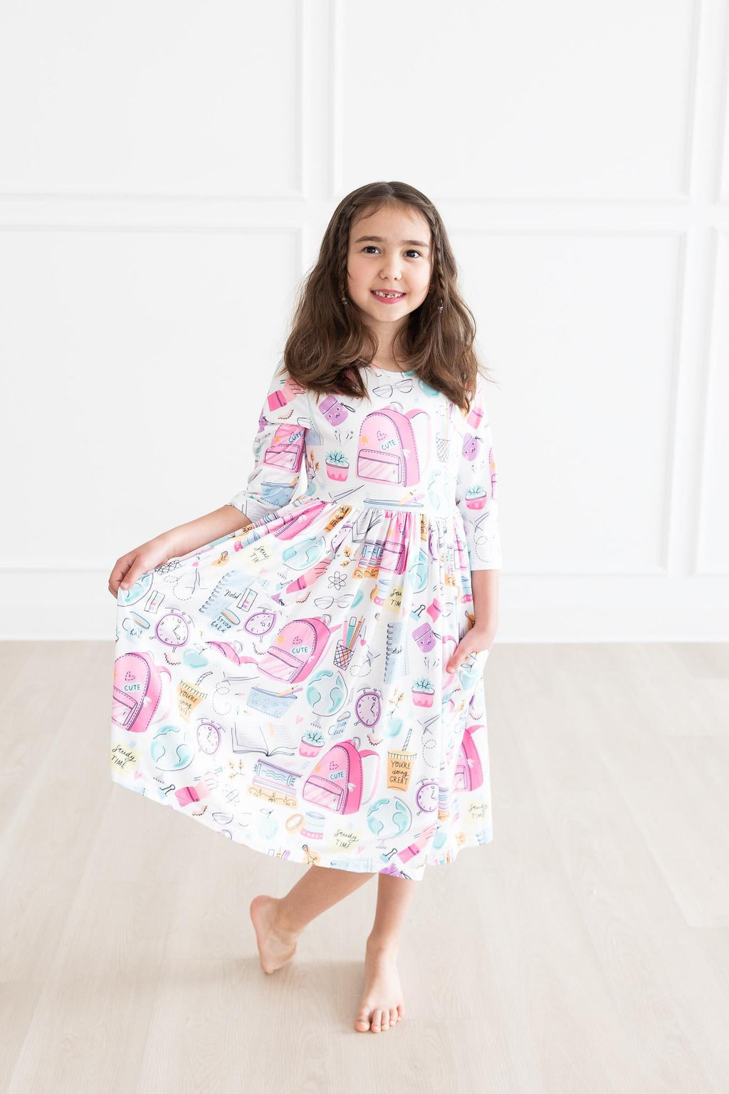 SALE School is Cool 3/4 Sleeve Pocket Twirl Dress