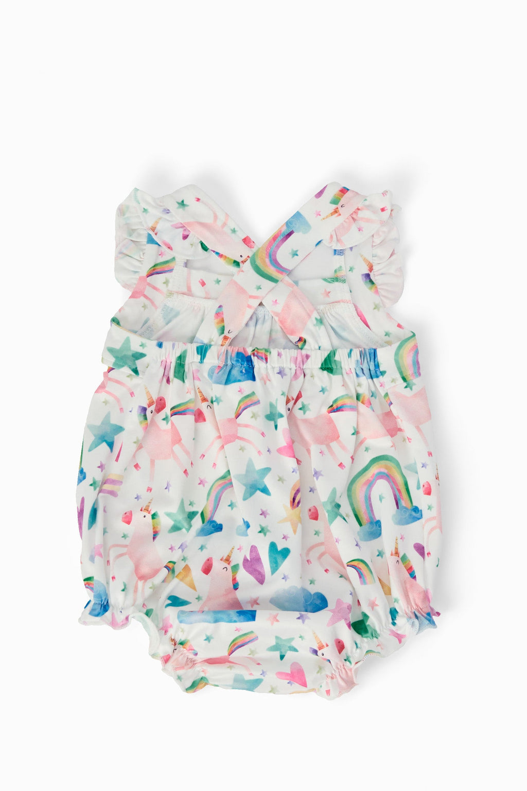 SALE Unicorn Kisses Ruffle Cross Back Romper