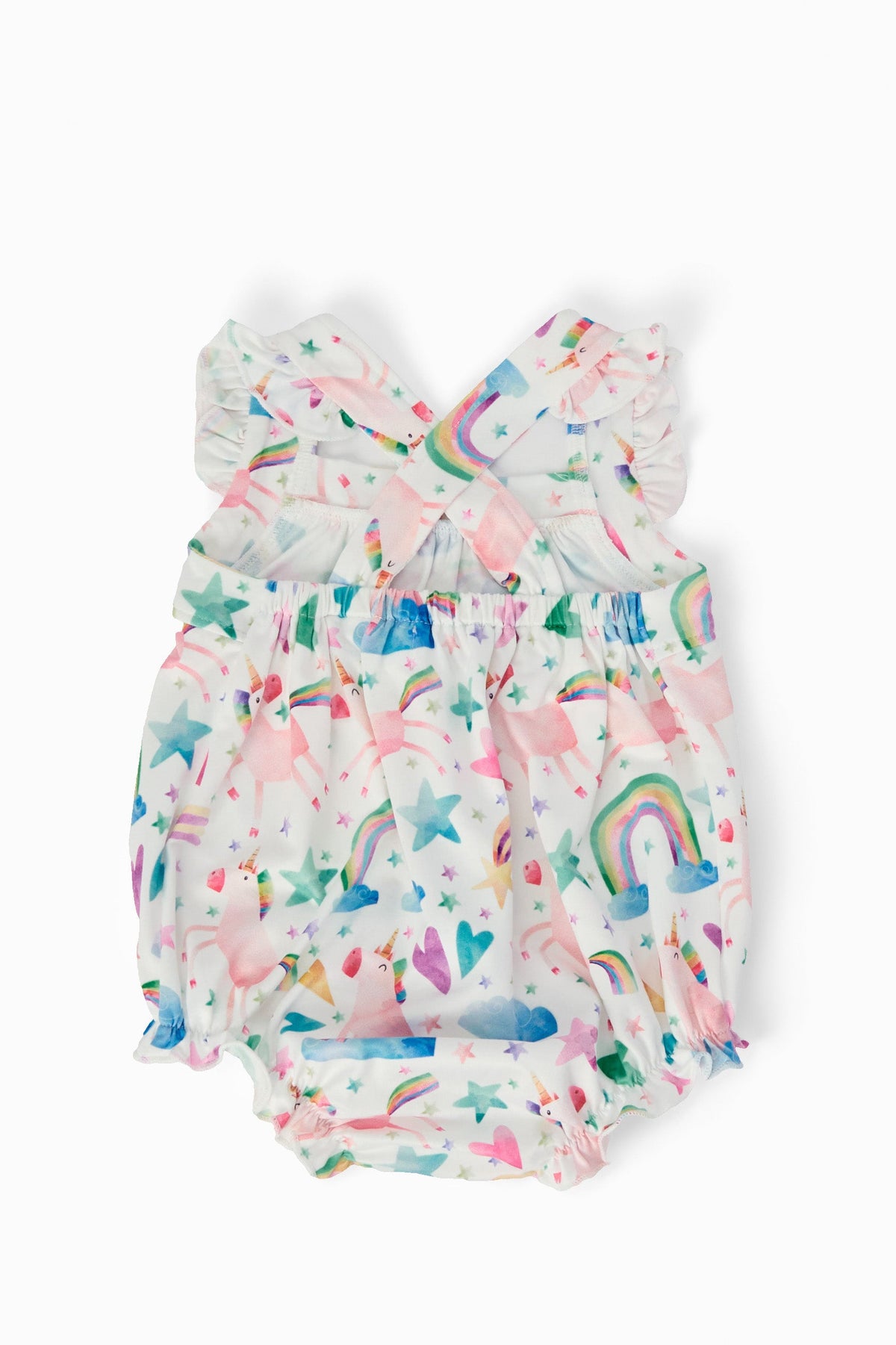 SALE Unicorn Kisses Ruffle Cross Back Romper