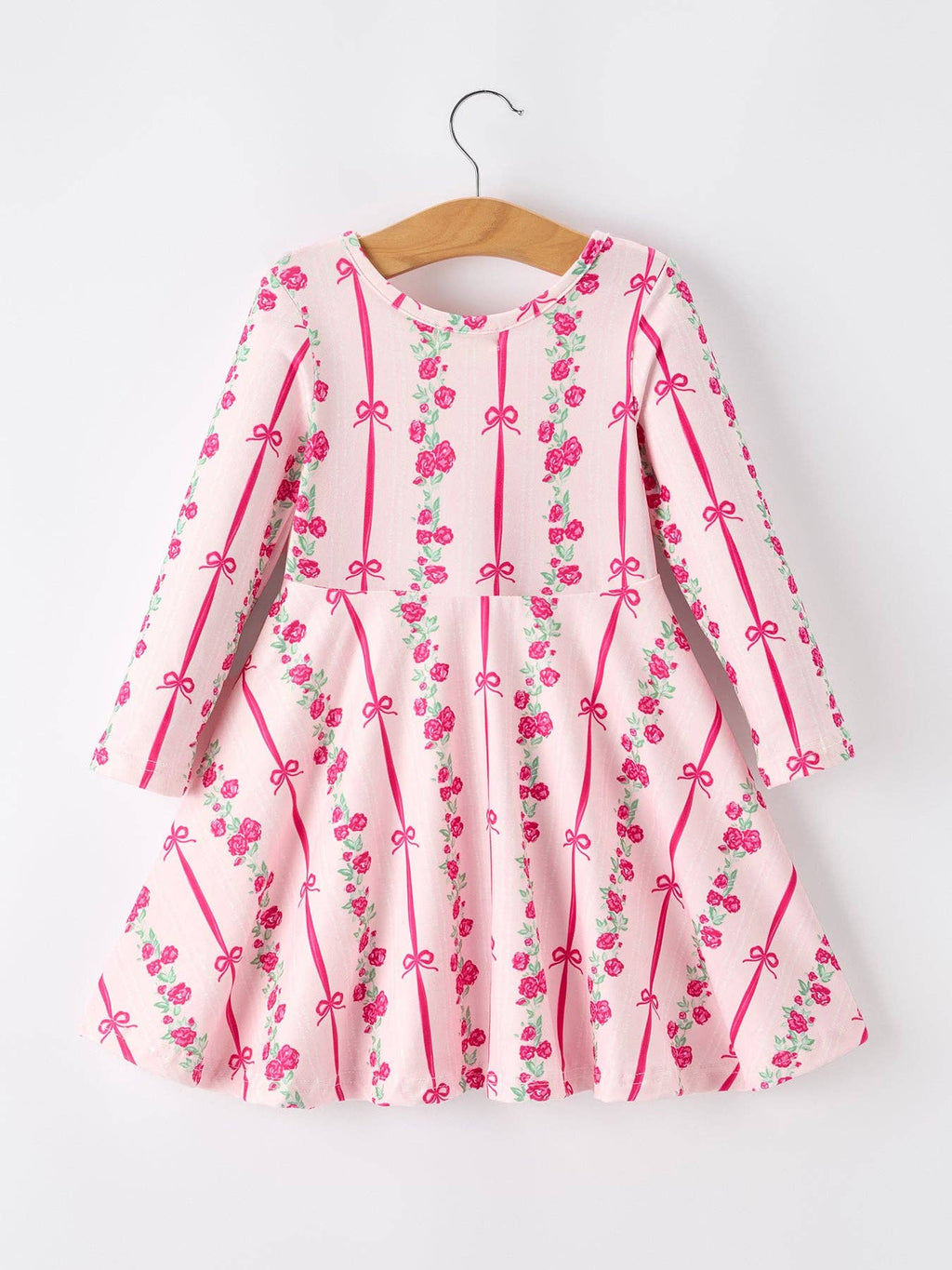 Girls Bow Rose Dress Long Sleeve Twirl Dress SHIPS AUGUST