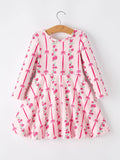 Girls Bow Rose Dress Long Sleeve Twirl Dress SHIPS AUGUST