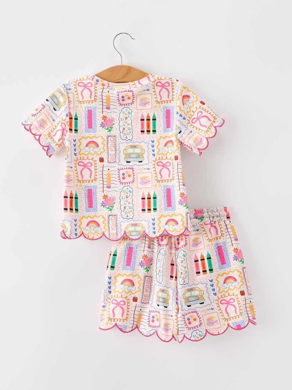 Back to School Print Girl Short Set Scallop Hem SHIPS AUGUST
