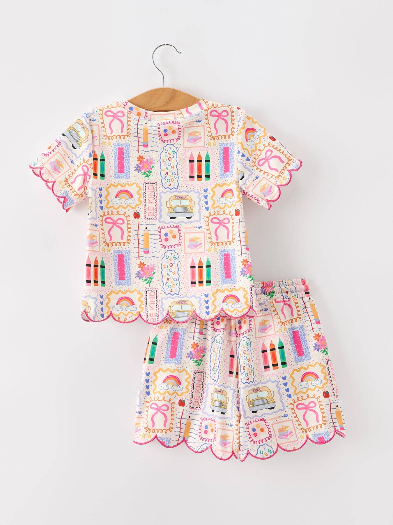 Back to School Print Girl Short Set Scallop Hem SHIPS AUGUST