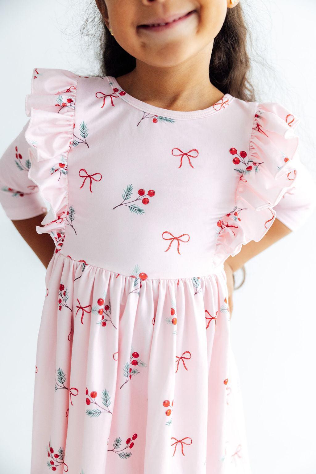 Winter Berries 3/4 Sleeve Ruffle Twirl Dress