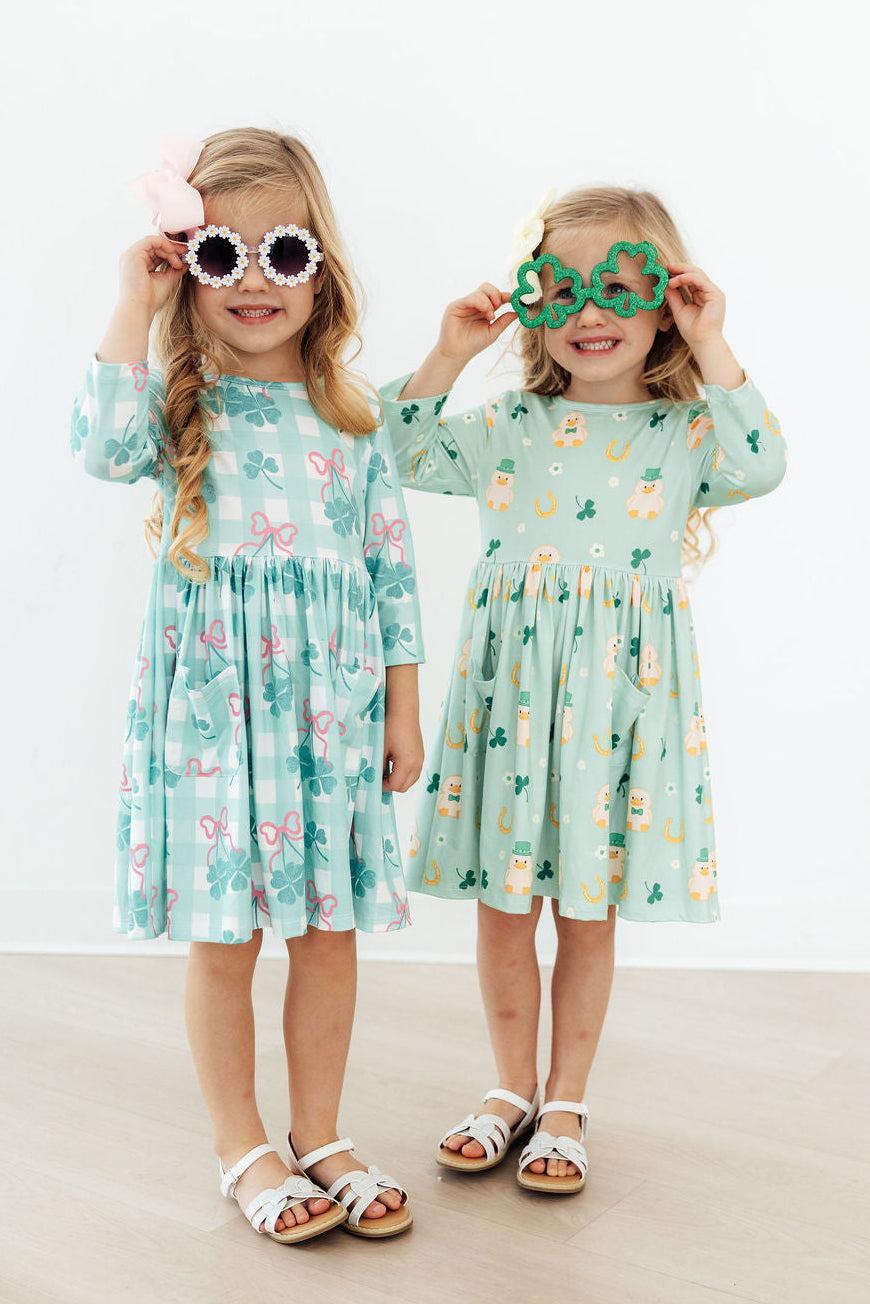 SALE Lucky Duck 3/4 Sleeve Pocket Twirl Dress