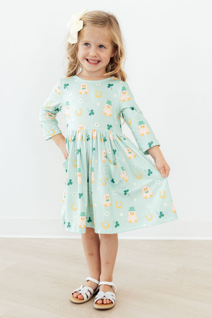 SALE Lucky Duck 3/4 Sleeve Pocket Twirl Dress