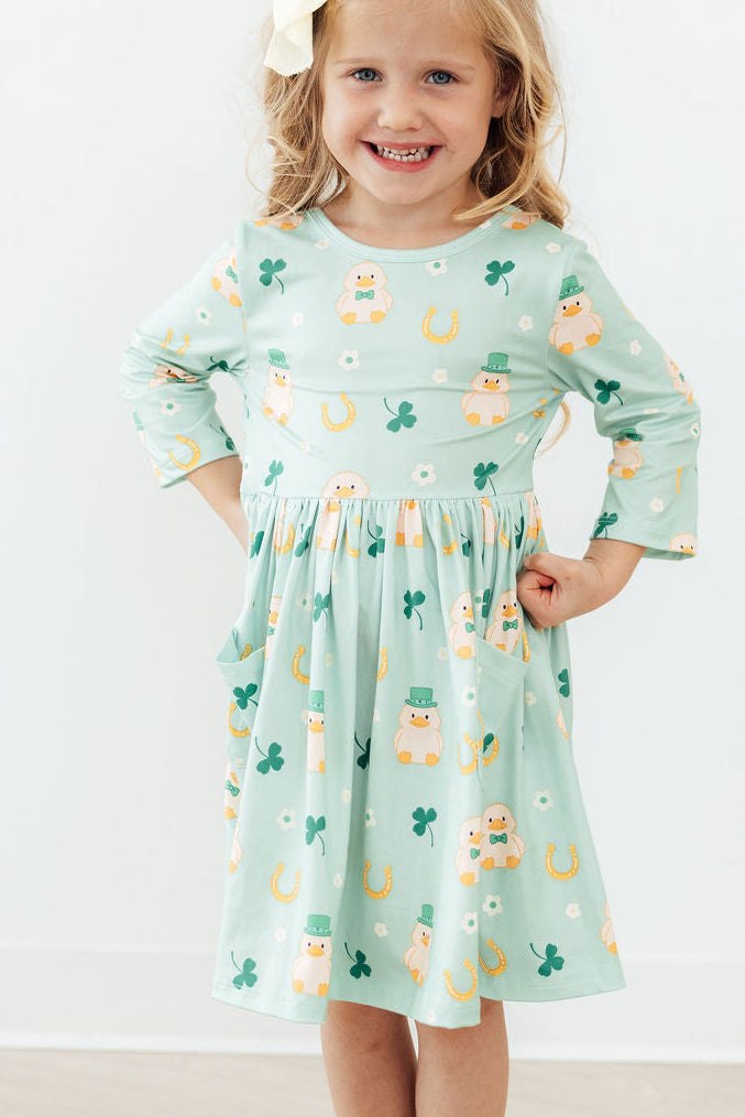 SALE Lucky Duck 3/4 Sleeve Pocket Twirl Dress