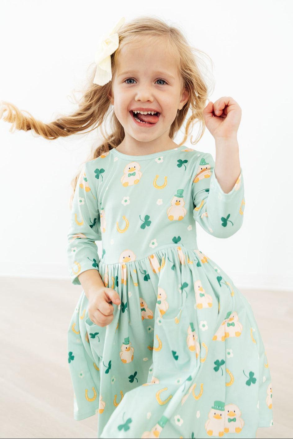 SALE Lucky Duck 3/4 Sleeve Pocket Twirl Dress