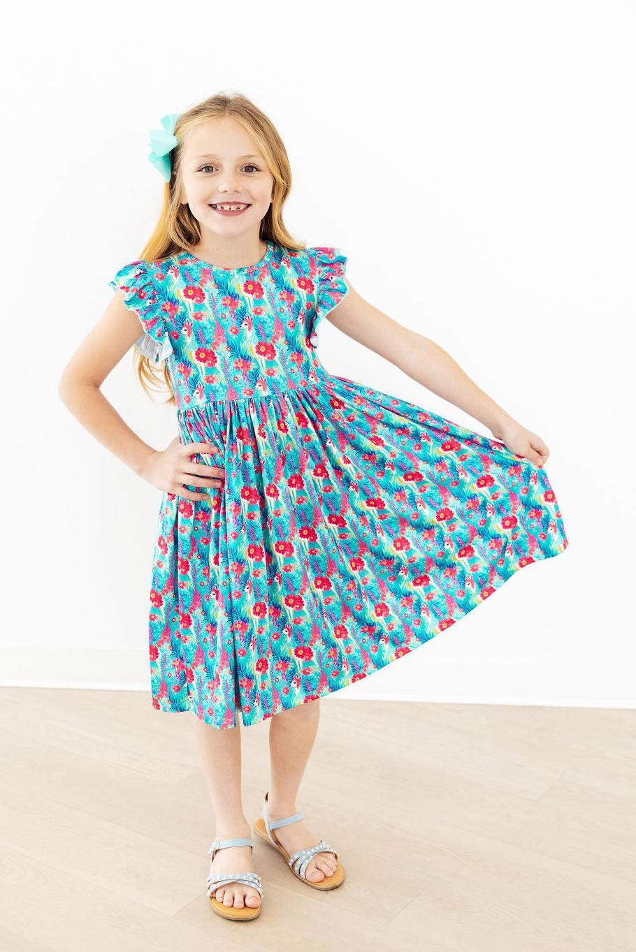 SALE Lovely Llamas Flutter Sleeve Twirl Dress