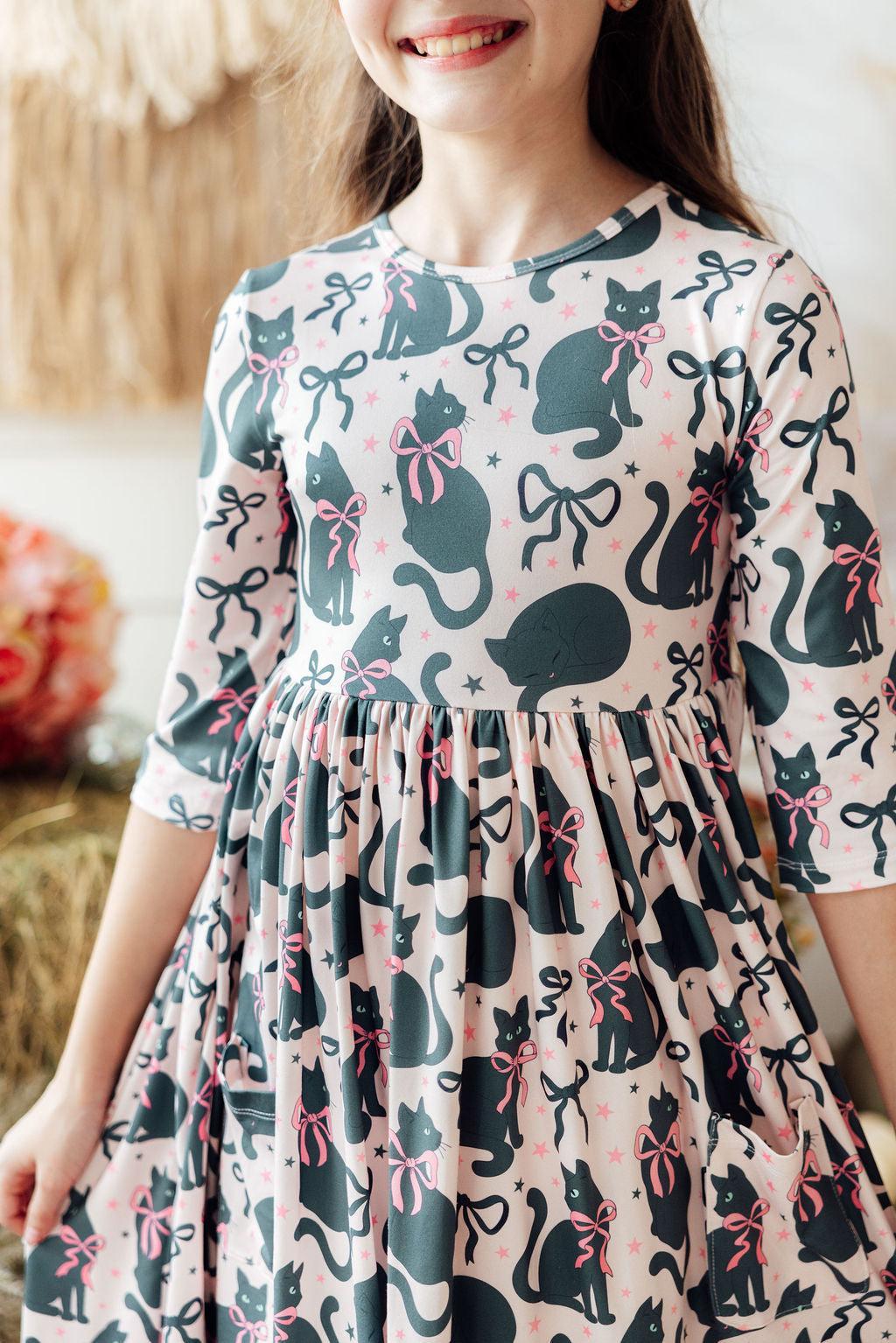 Hocus Purr-cus 3/4 Sleeve Pocket Twirl Dress