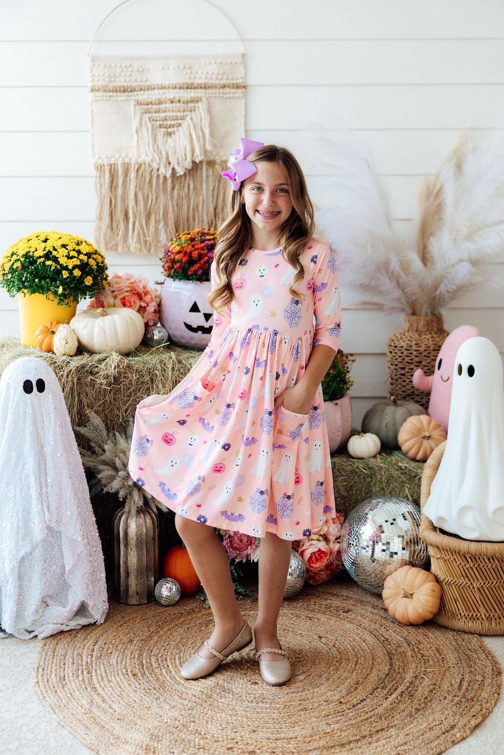 Spooky Sweetheart 3/4 Sleeve Pocket Twirl Dress